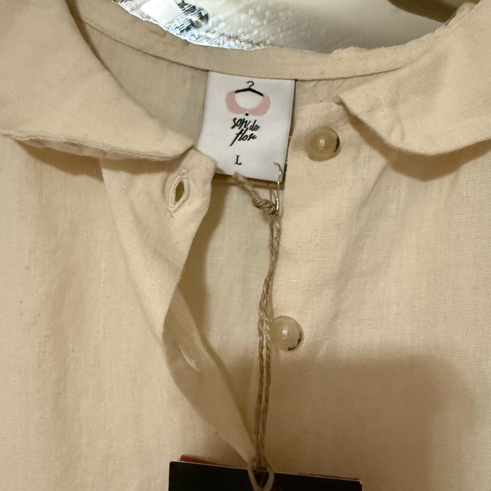 Son de Flor Classic Dress, Short Sleeve, Hemp, Milky White - Milky White / L - Picture 4 of 7